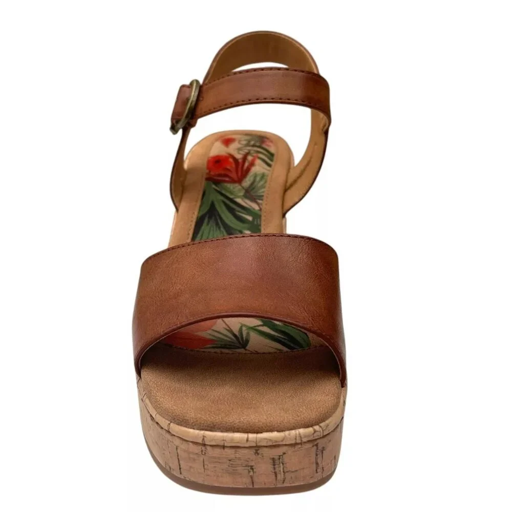 BOC Corrie Women's Platform Wedge‎ Sandal Size 9 Brown/Tan Faux Leather Upper